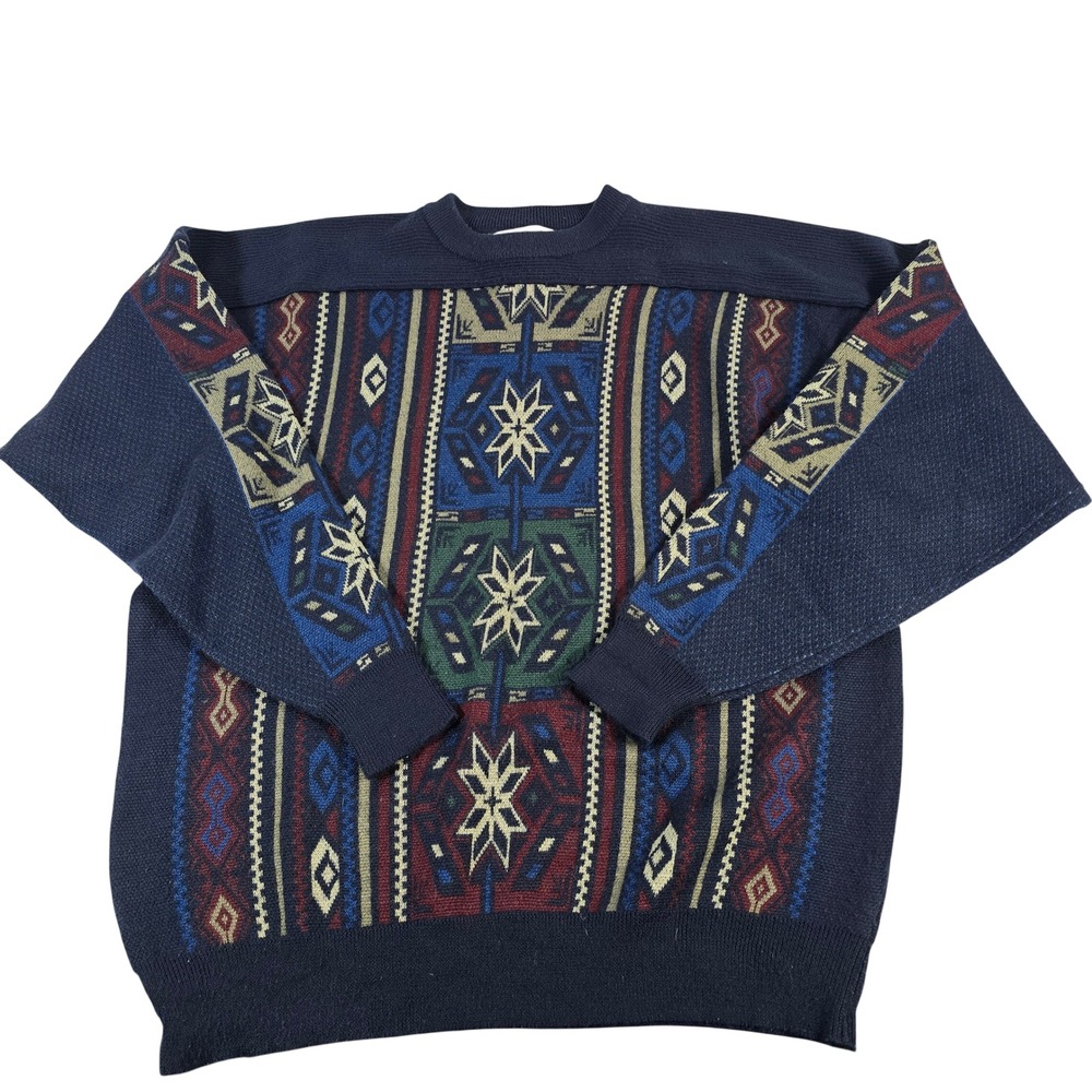 Obermeyer Mens Style Alaska Nordic Snowflake Sweater XL Blue Wool Blend‎